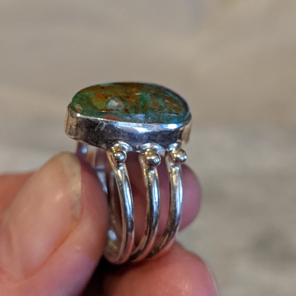 Green & Blue Opaline, 925 Ring, size 6.5 - Picture 9 of 11